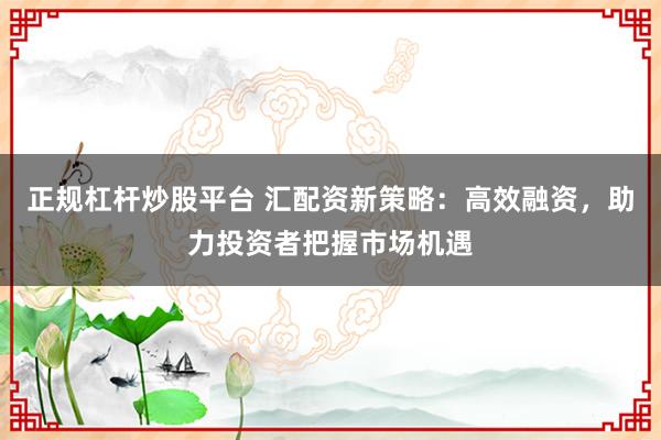 正规杠杆炒股平台 汇配资新策略：高效融资，助力投资者把握市场机遇