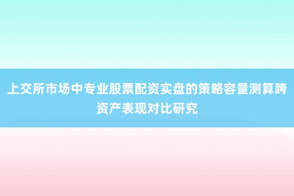 上交所市场中专业股票配资实盘的策略容量测算跨资产表现对比研究
