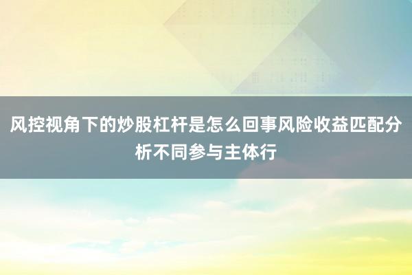 风控视角下的炒股杠杆是怎么回事风险收益匹配分析不同参与主体行