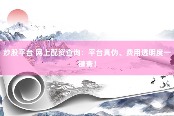 炒股平台 网上配资查询:平台真伪、费用透明度一键查!