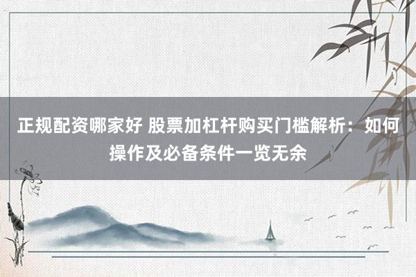 正规配资哪家好 股票加杠杆购买门槛解析：如何操作及必备条件一览无余
