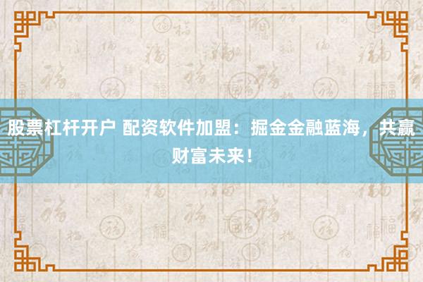 股票杠杆开户 配资软件加盟：掘金金融蓝海，共赢财富未来！