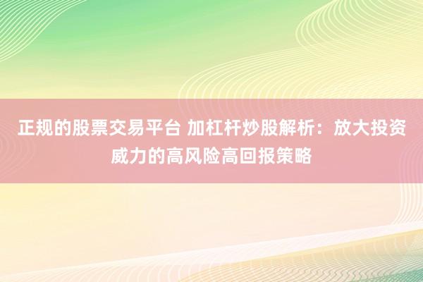 正规的股票交易平台 加杠杆炒股解析：放大投资威力的高风险高回报策略