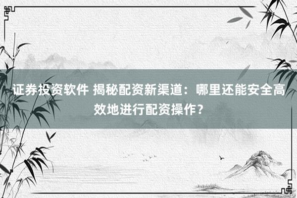 证券投资软件 揭秘配资新渠道：哪里还能安全高效地进行配资操作？
